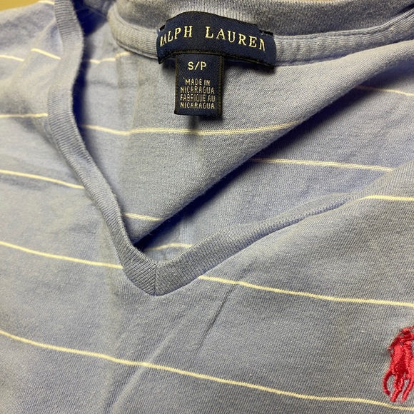 RALPH LAUREN T Shirt V Neck 100% Cotton Light Periwinkle Blue - Picture 5 of 5